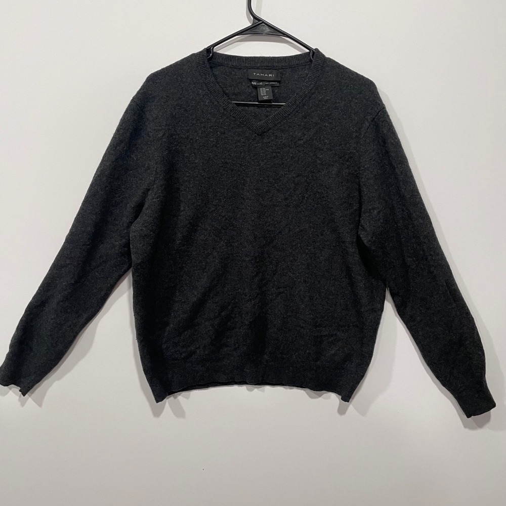 Tahari Pure Luxe XXL Men's 100% Cashmere V-Neck Sweater‎ with Elbow Patches